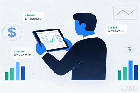 Businessman using tablet computer with financial graph on screen. Vector illustration.の素材