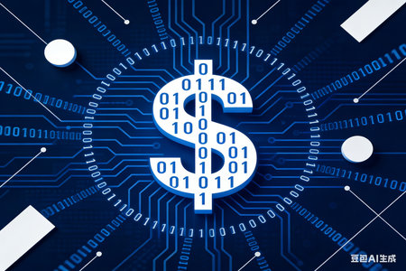 Digital currency symbol on circuit board background. 3D rendering and illustration.の素材
