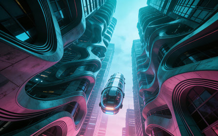 3D illustration of futuristic architecture. Futuristic city concept background.の素材