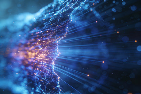 3D rendering of digital particles. Network connection structure. Futuristic background.の素材