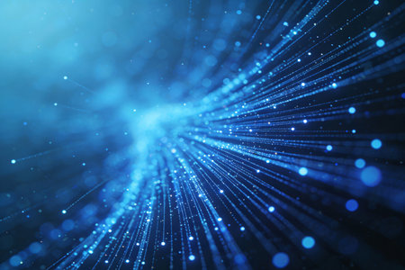 abstract blue background with glowing particles. 3d rendering, 3d illustration.の素材