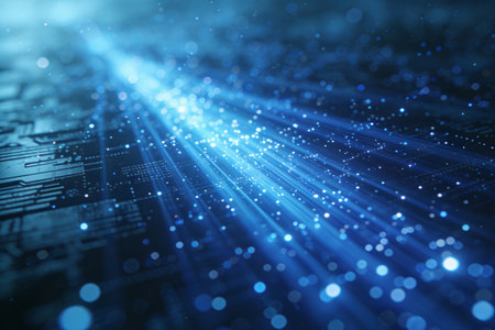 abstract blue technology background with depth of field and bokehの素材