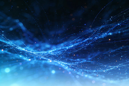 3d rendering of abstract blue particles with depth of field and bokeh effectの素材