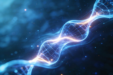 3d rendering of abstract blue particles flow with depth of field and bokeh effectの素材