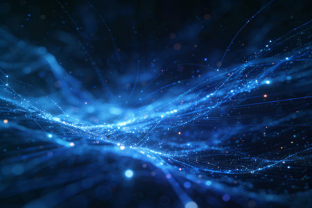 abstract blue background with glowing particles. 3d rendering toned imageの素材