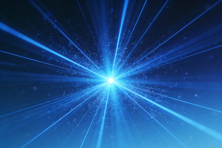 abstract blue background with some smooth lines in it and some rays in itの素材