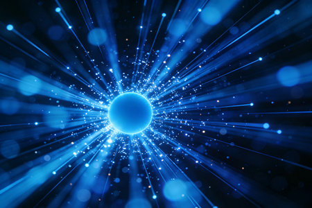 abstract blue background with light rays and lens flare, computer generated imagesの素材