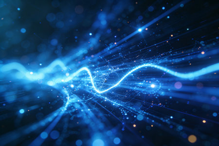 3D illustration of abstract background with glowing particles. Network concept.の素材