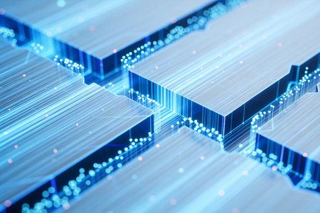 Abstract blue circuit board background. Technology and science concept. 3D Renderingの素材