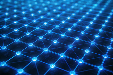 Connected dots on blue background. Network concept. 3D Renderingの素材
