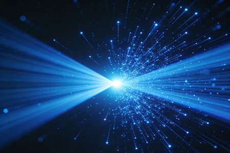 abstract blue background with rays of light and bokeh effectの素材