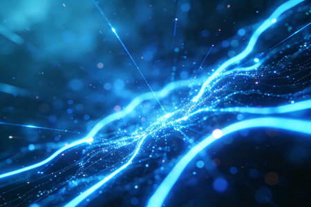 3D illustration of abstract digital background with glowing particles and lines. Network conceptの素材