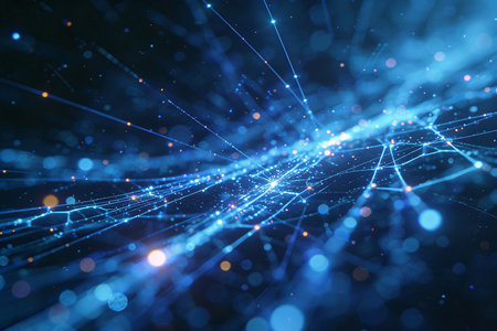 3d rendering of abstract technology background with glowing particles. Network conceptの素材