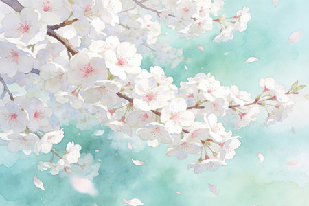 Cherry blossom background, sakura flowers in spring, watercolor paintingの素材
