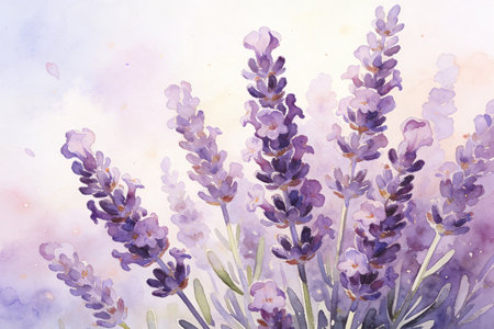 Watercolor lavender flowers on white background. Hand drawn illustration.の素材