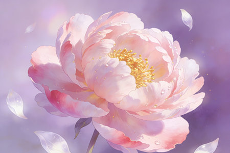 Beautiful pink peony on a purple background, watercolor paintingの素材