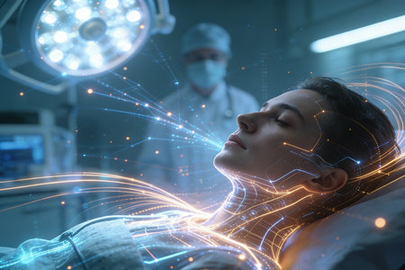 Woman in the operating room at hospital. Concept of healthcare and medicineの素材