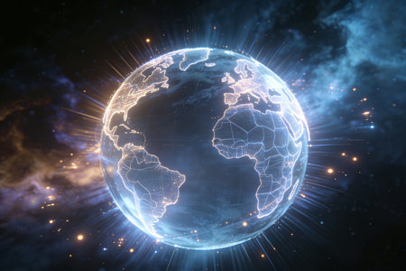 Global network connection over the planet Earth. 3D Rendering.の素材