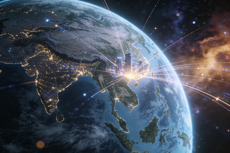 Global business network over the world 3D rendering elements of this image furnished by NASAの素材