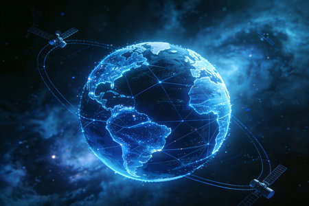 Global network connection over planet Earth. 3D rendering. Elements of this image furnished by NASAの素材