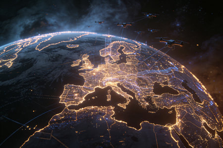 Connections system and global datas exchanges over the world 3D renderingの素材