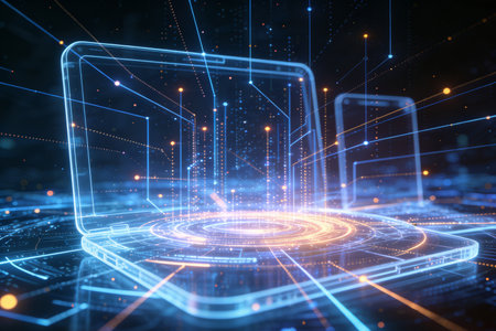 Futuristic user interface with glowing lines. 3D Renderingの素材