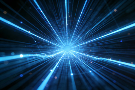 Abstract technology background with rays and lights. 3d render illustration.の素材