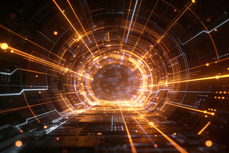 Futuristic technology interface with glowing lines. 3D Renderingの素材