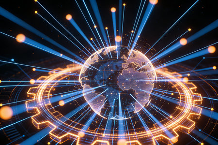 Global network connection. 3d rendering toned image double exposure.の素材