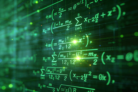 abstract green background with mathematical formulas. 3d rendering toned imageの素材