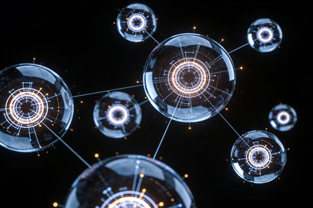 Futuristic technology interface with circles and dots. 3d renderingの素材