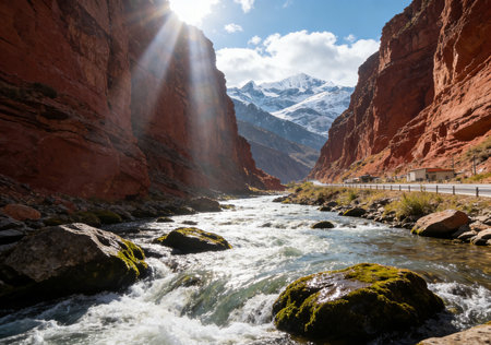 Hiking on the Colorado river in Capitol Reef National Park, United Statesの素材