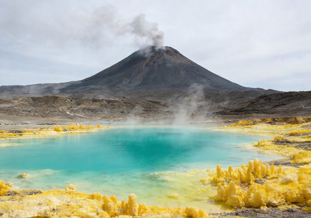 Panoramic view of sulfuric lake at Krafla volcano, Icelandの素材