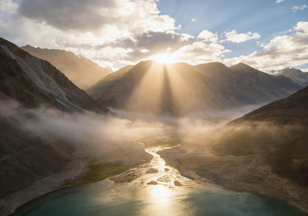 Beautiful view of lake in Himalayas, Ladakh, Indiaの素材