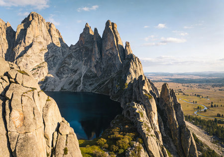 Aerial view of the Dolomites in South Tyrol, Italyの素材