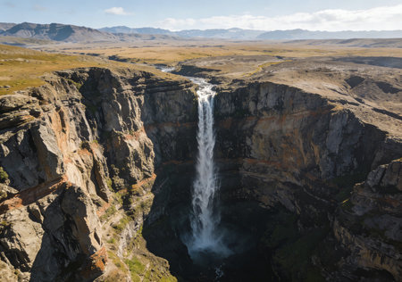 Hengifoss Waterfall in Iceland. Hengifoss waterfall is the largest waterfall in Iceland.の素材