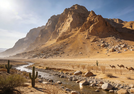 Rocky hills of the Negev Desert in Israel. Breathtaking landscape and nature of the Middle East.の素材