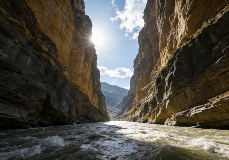 Mountain river in the gorge. The concept of active and extreme tourismの素材