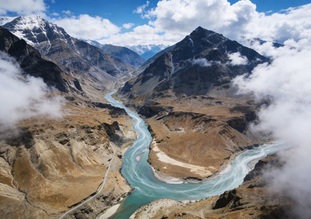 Mountain landscape in Himalayas, Annapurna Circuit, Nepalの素材