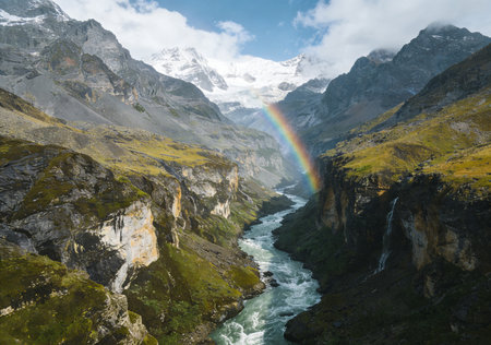 Rainbow in the mountains, Cordillera Blanca, Peruの素材
