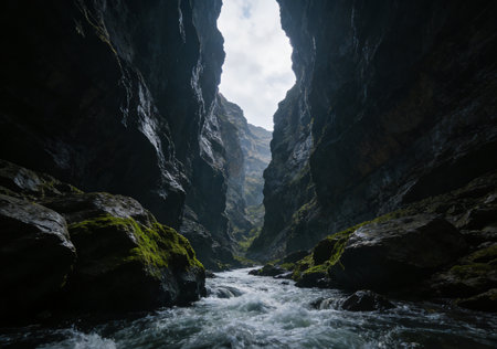 Beautiful landscape of a mountain river flowing through the rocks in Icelandの素材
