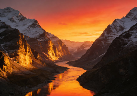 Sunset in the mountains of Cordillera Huayhuash, Peruの素材
