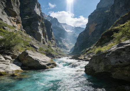 Mountain river in the Himalayas, Annapurna Conservation Area, Nepalの素材