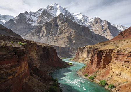Himalayan landscape with river in Himalayas, Ladakh, Indiaの素材