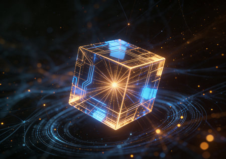 Abstract 3d rendering of cube. Futuristic digital technology concept.の素材