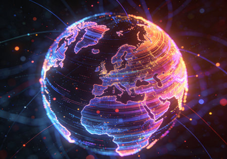 Global network connection concept. 3d rendering toned image double exposureの素材