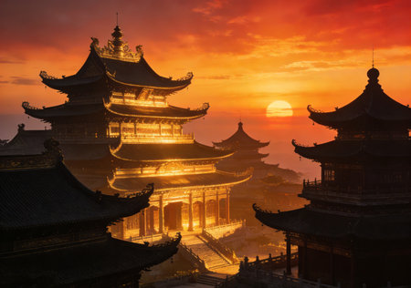 Temple of the Sun at sunset, Beijing, China, Asiaの素材