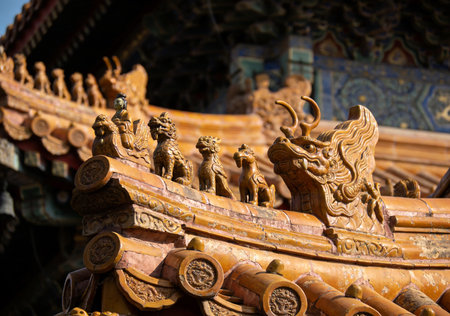 Tibetan temple roof detail, close-up, Chinaの素材