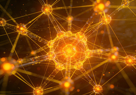 3d rendering of abstract technology concept with connection lines on dark backgroundの素材