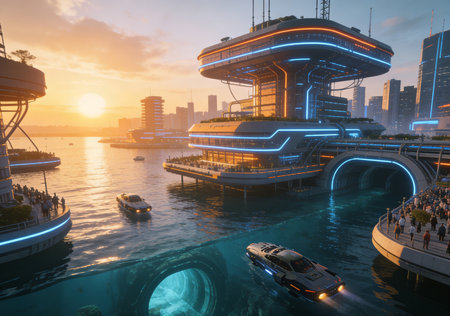 Dubai Marina at sunset, United Arab Emirates. Dubai is the fastest growing city in the world.の素材